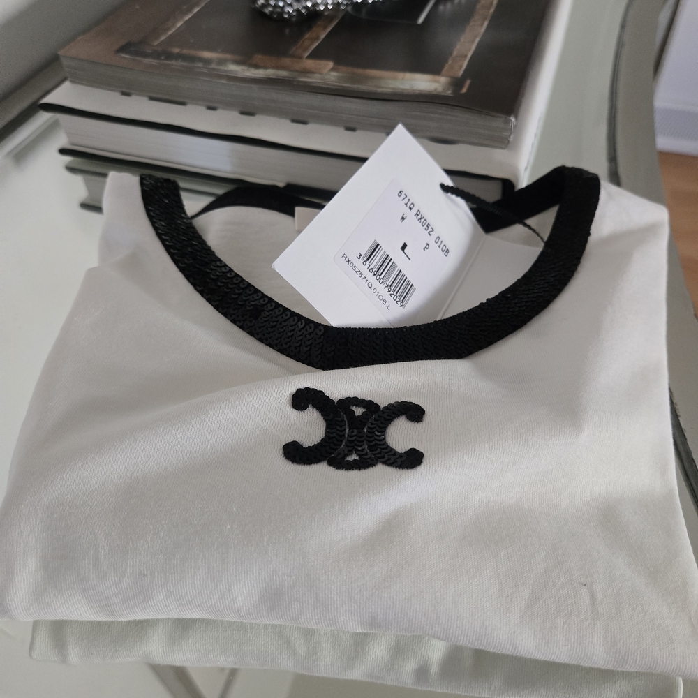 Celine Tshirt With Black With Logo/Trim Sequins